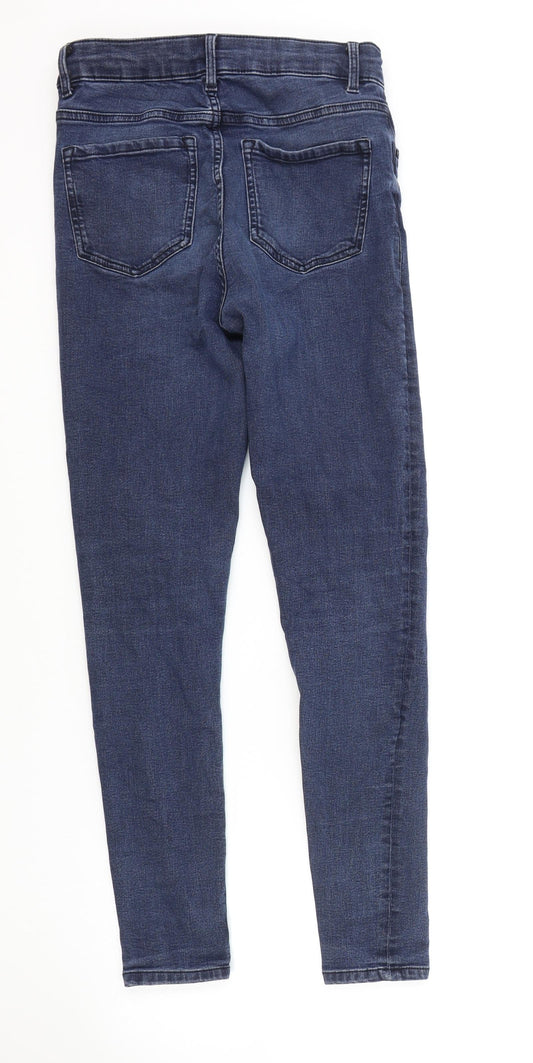 Marks and Spencer Womens Blue Cotton Skinny Jeans Size 8 L26 in Regular Zip