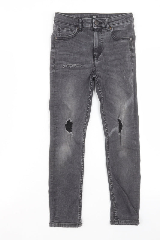 River Island Boys Black Cotton Skinny Jeans Size 9 Months Regular Button