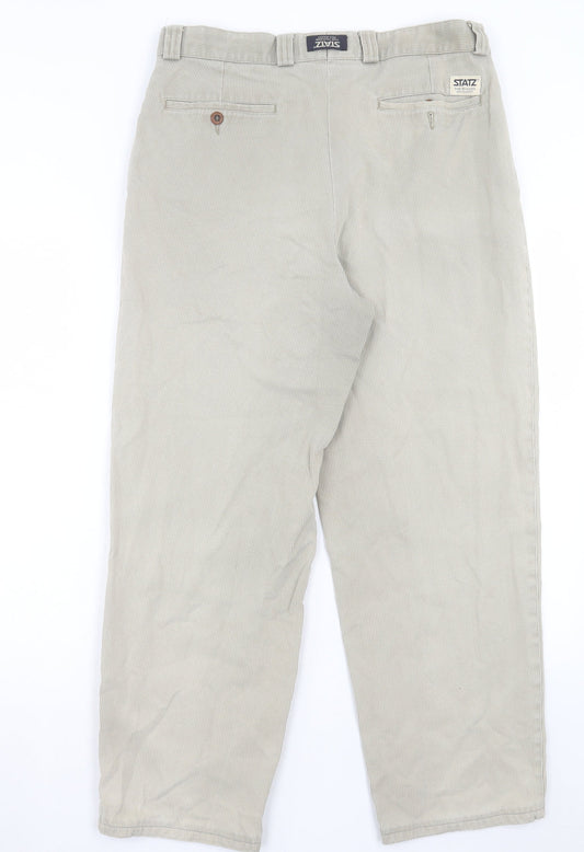 Statz Mens Beige Cotton Trousers Size 34 in L28 in Regular Button