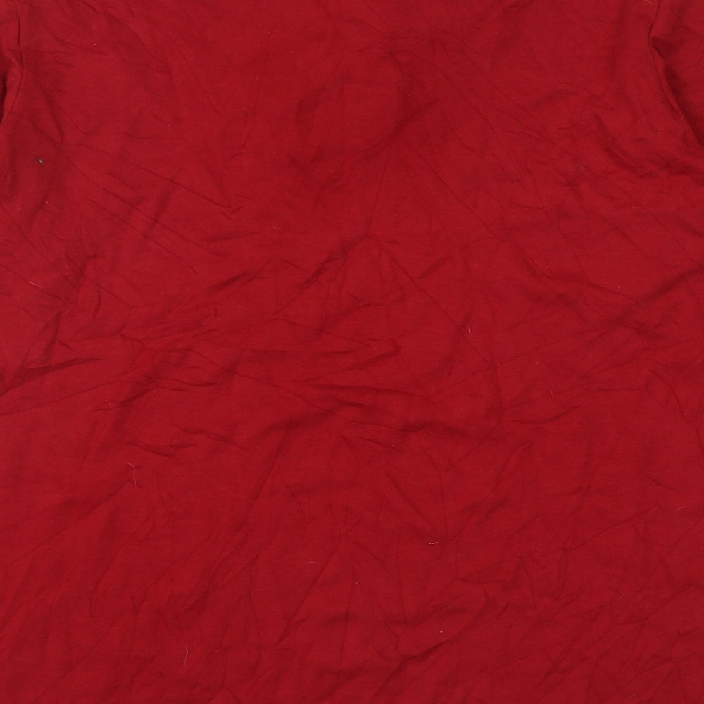 Quacker Factory Womens Red Cotton Jersey T-Shirt Size M V-Neck - Embellished Neckline