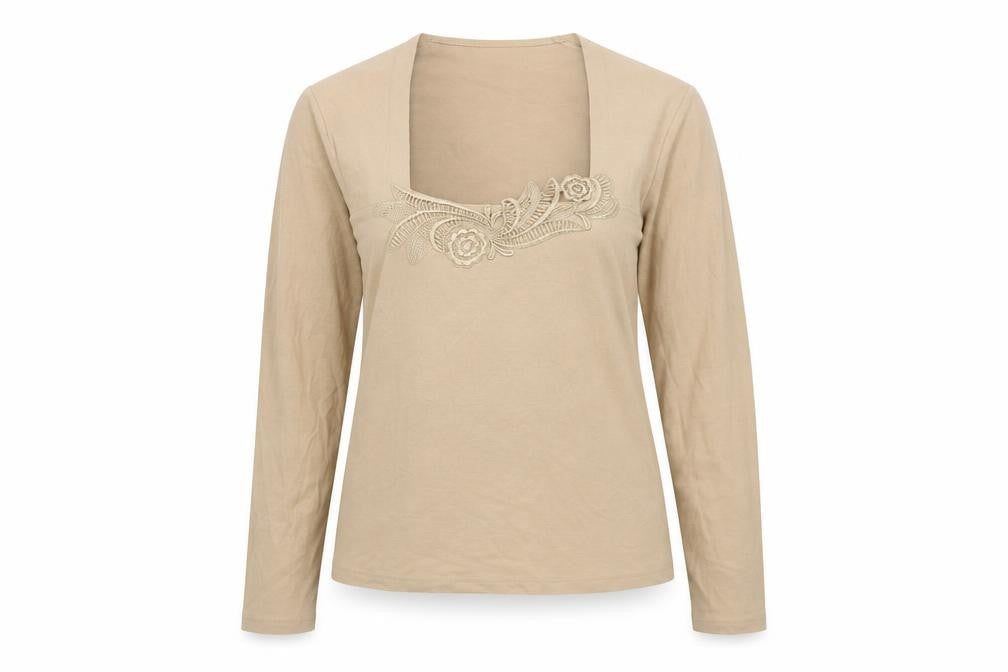 Marks and Spencer Womens Beige Viscose Jersey T-Shirt Size 12 Square Neck - Flowers