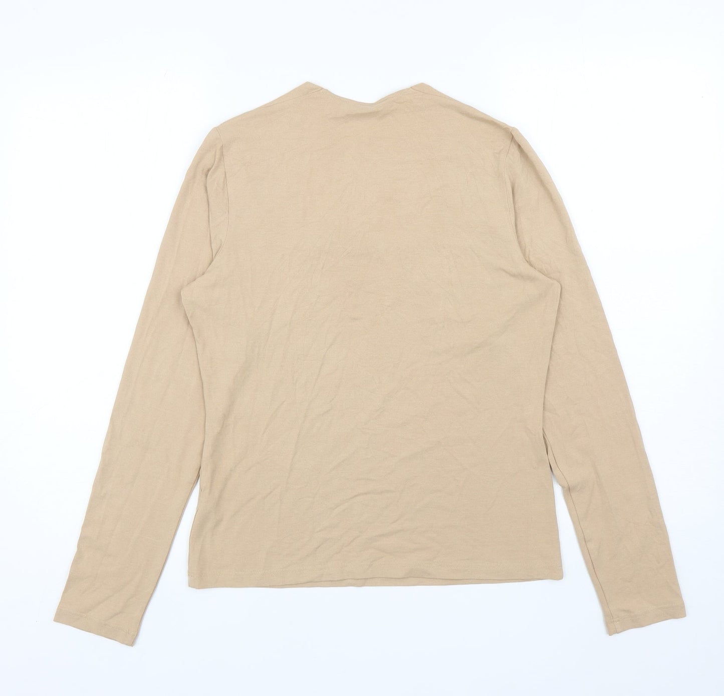 Marks and Spencer Womens Beige Viscose Jersey T-Shirt Size 12 Square Neck - Flowers