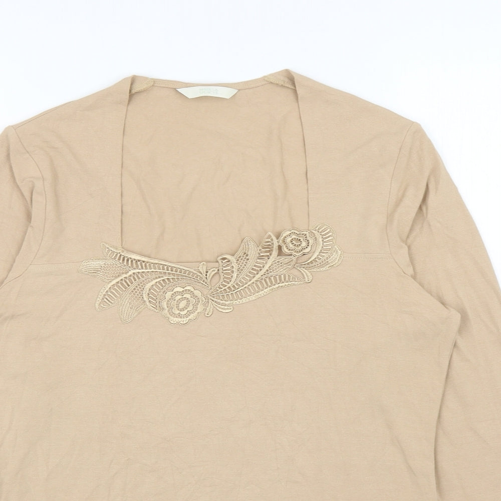 Marks and Spencer Womens Beige Viscose Jersey T-Shirt Size 12 Square Neck - Flowers
