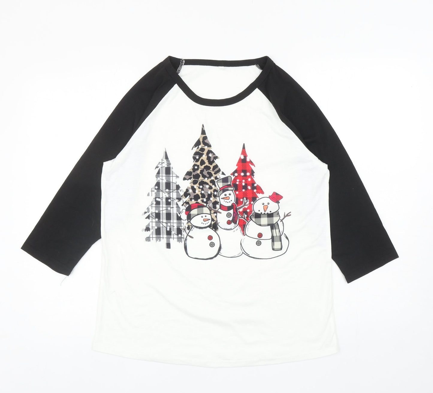 Preworn Womens White Colourblock Polyester Ringer T-Shirt Size M Round Neck - Snowmen