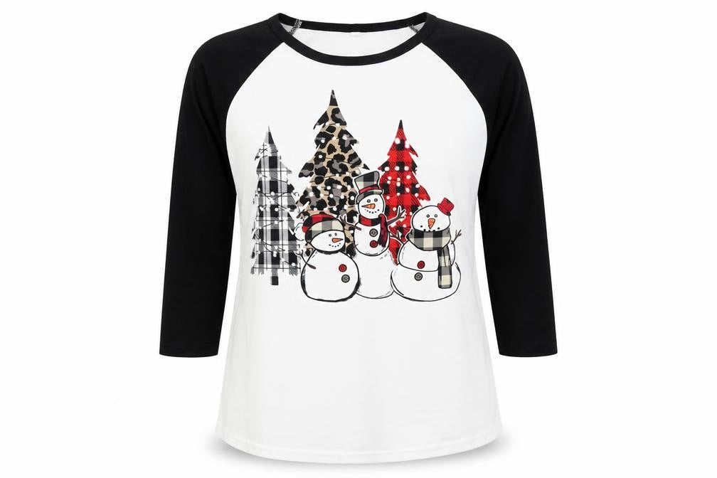 Preworn Womens White Colourblock Polyester Ringer T-Shirt Size M Round Neck - Snowmen