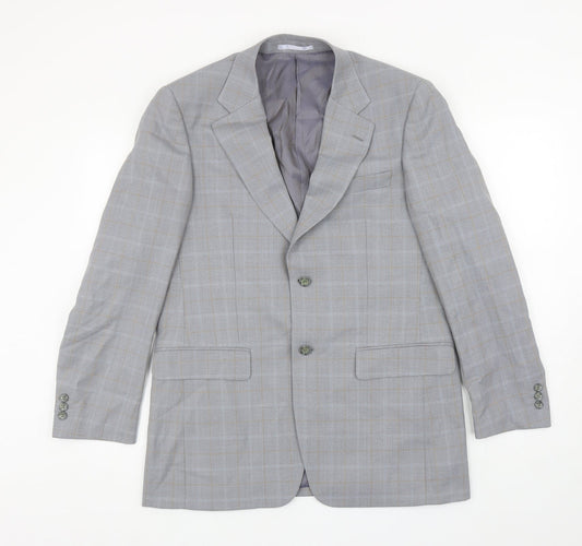 Brook Tavener Mens Grey Plaid Wool Jacket Blazer Size 38