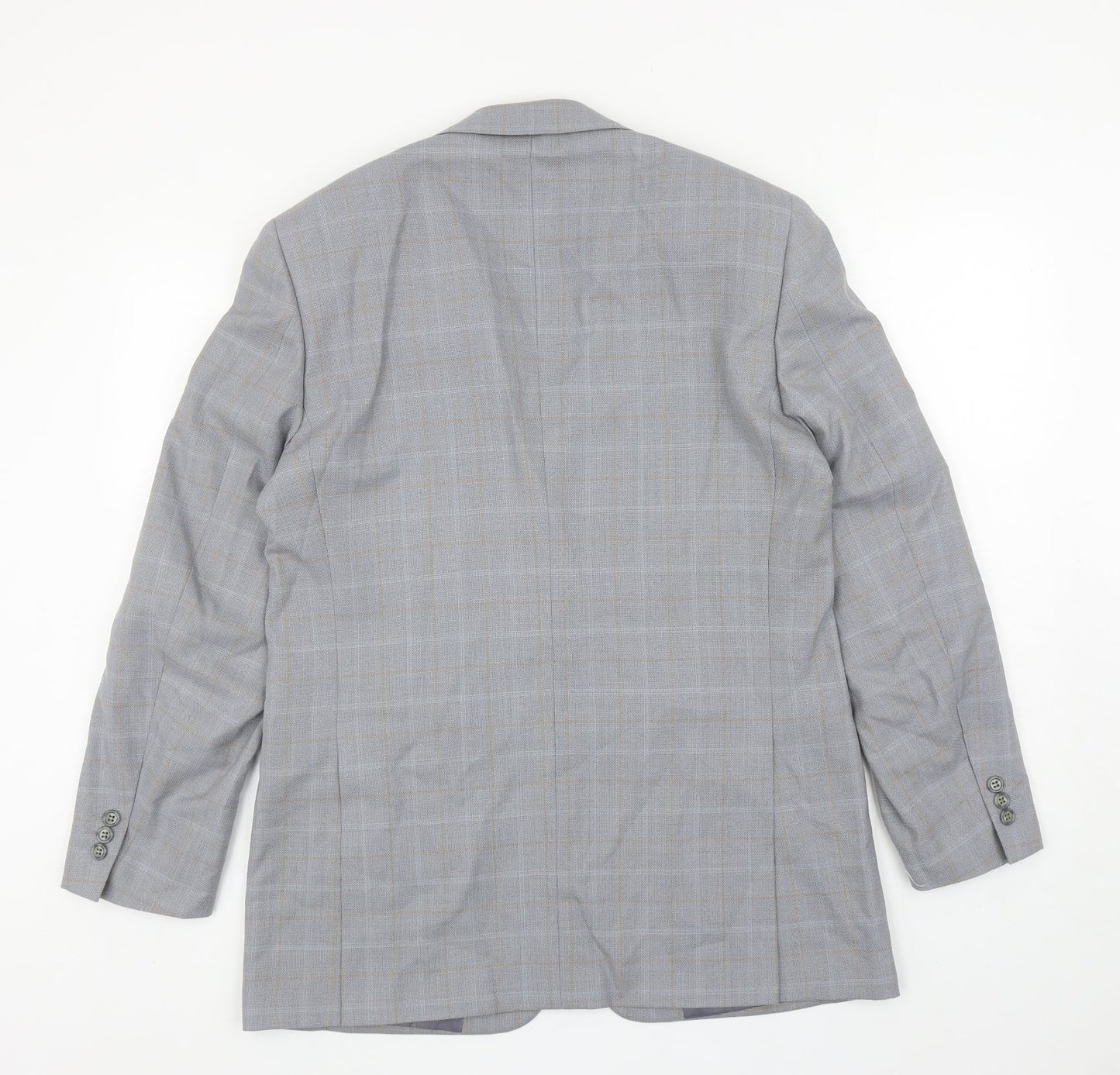 Brook Tavener Mens Grey Plaid Wool Jacket Blazer Size 38