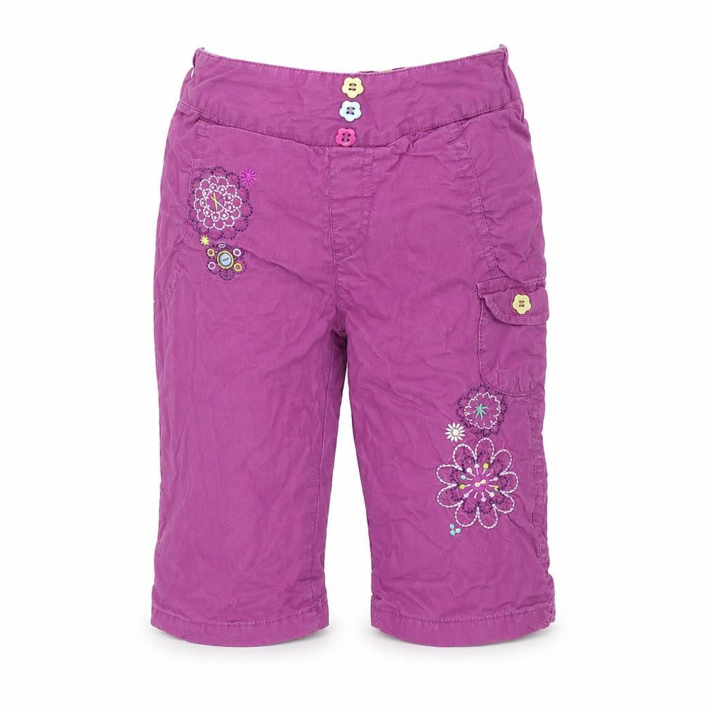 TU Girls Purple Cotton Cargo Trousers Size 9-12 Months Pullover - Flowers