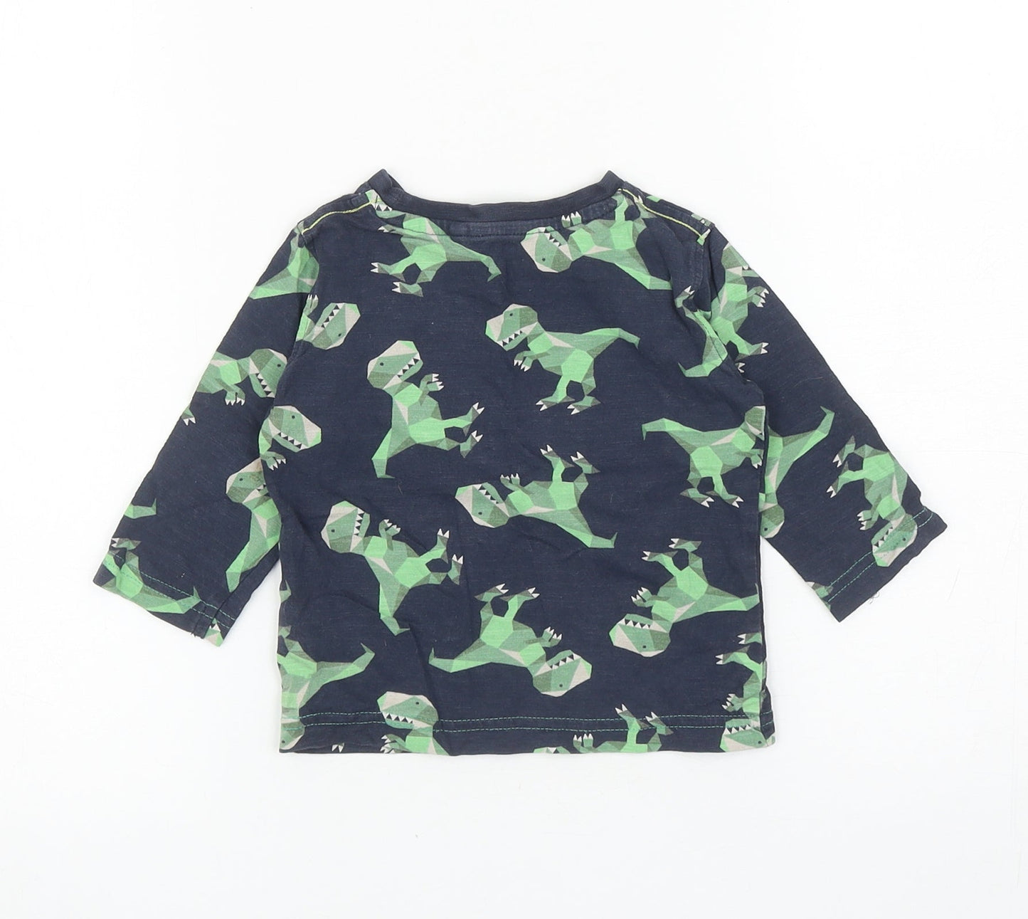 NEXT Boys Blue Geometric Cotton Basic T-Shirt Size 6-9 Months Round Neck Pullover - Dinosaurs