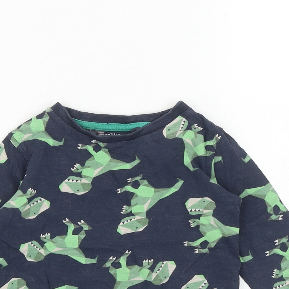 NEXT Boys Blue Geometric Cotton Basic T-Shirt Size 6-9 Months Round Neck Pullover - Dinosaurs