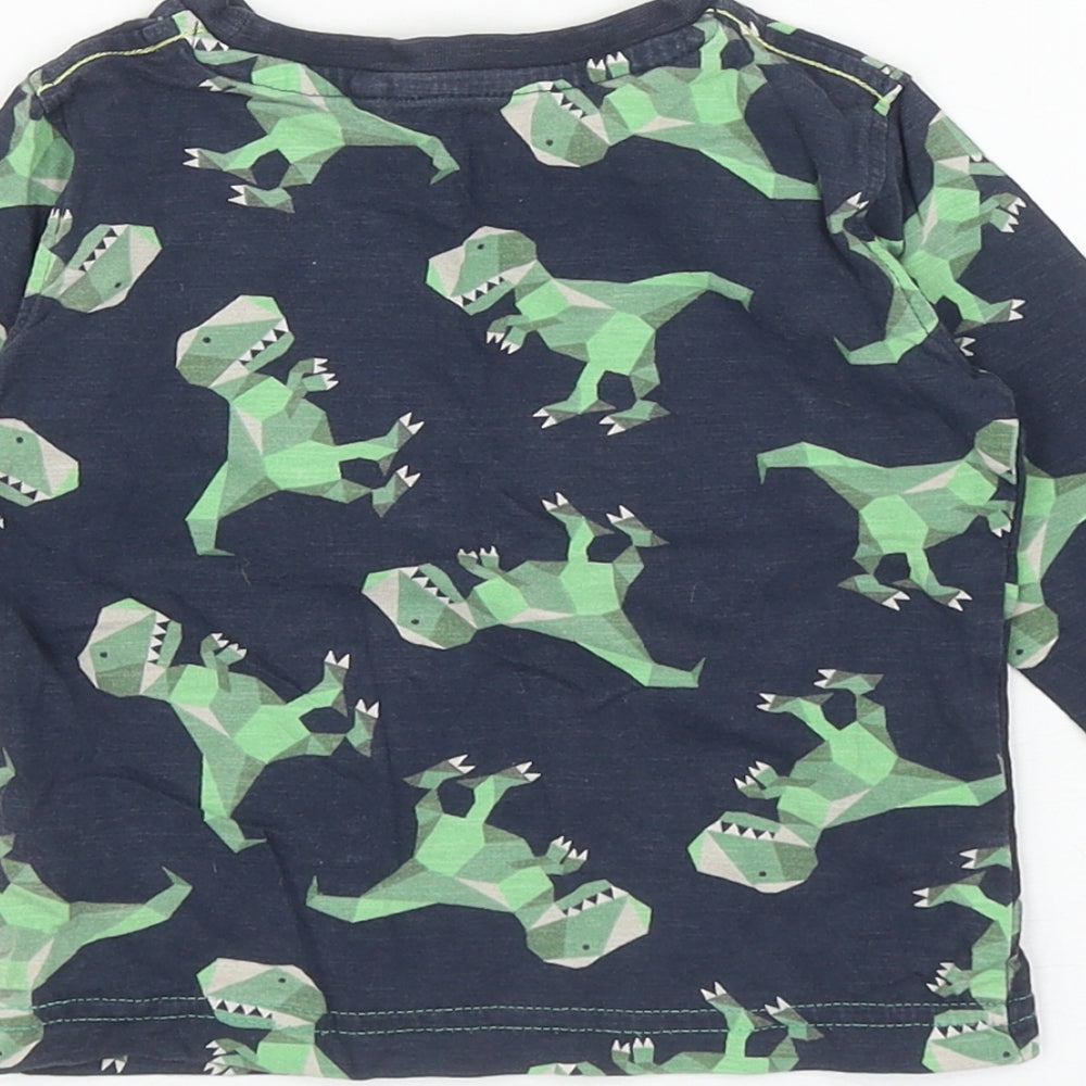 NEXT Boys Blue Geometric Cotton Basic T-Shirt Size 6-9 Months Round Neck Pullover - Dinosaurs