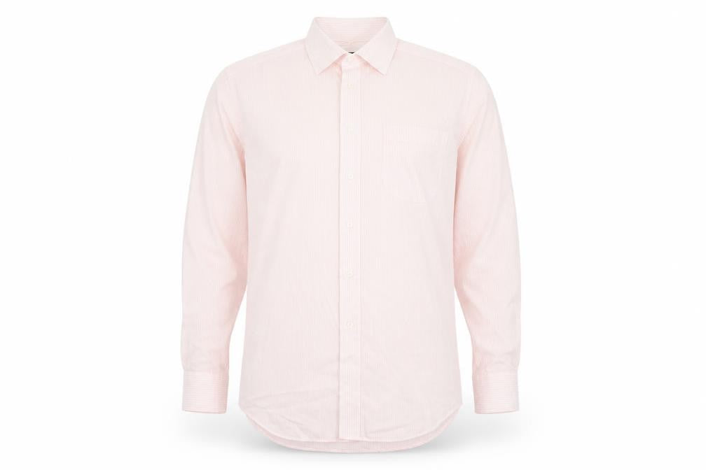 Marks and Spencer Mens Pink Striped Polyester Button-Up Size 16 Collared Button