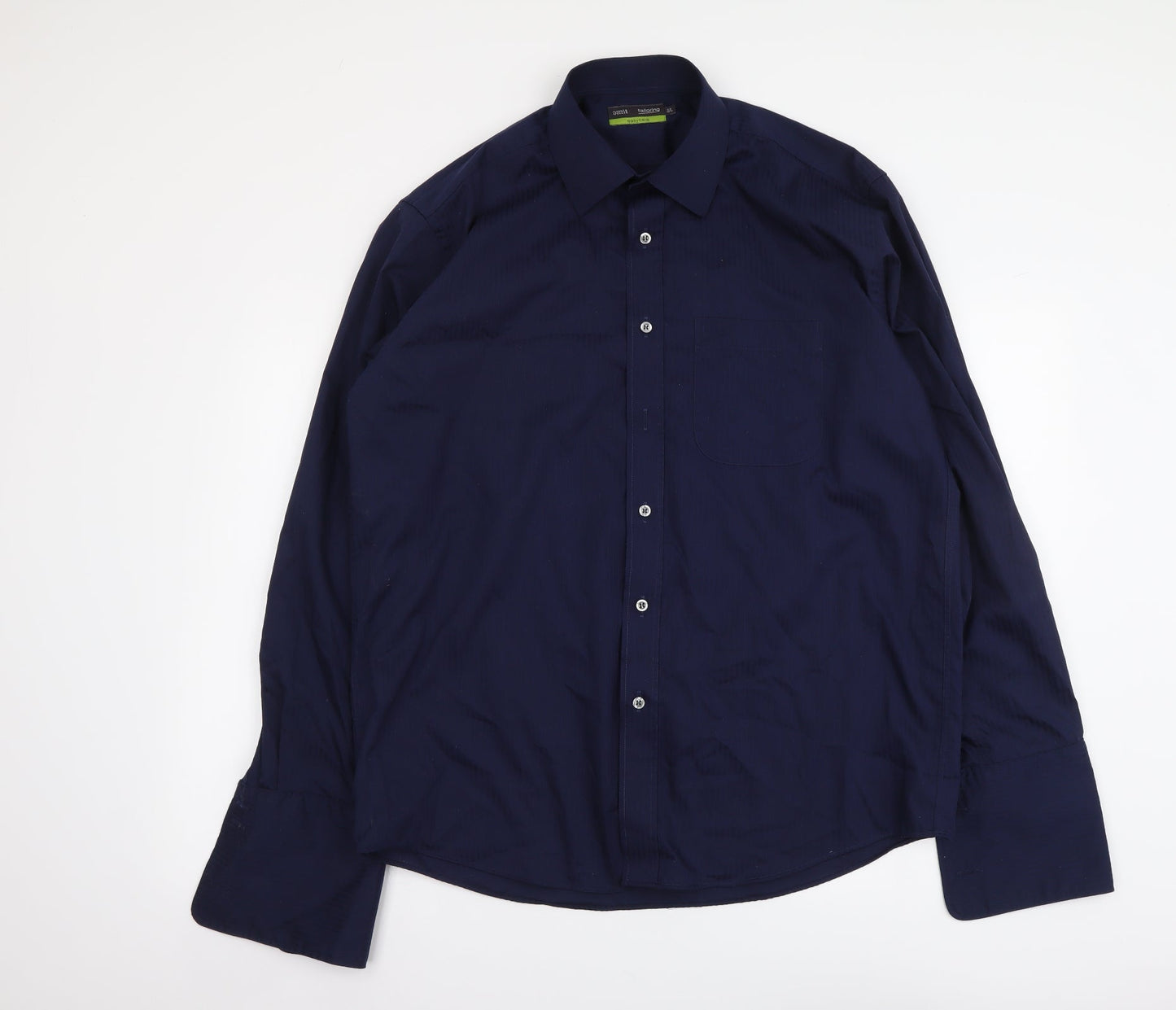 Marks and Spencer Mens Blue Polyester Button-Up Size 16.5 Collared Button