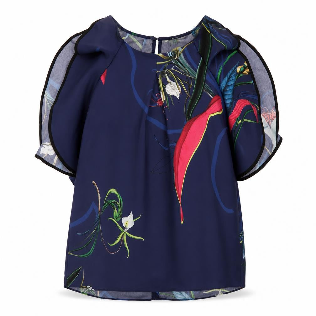 NEXT Womens Blue Floral Polyester Basic Blouse Size 8 Round Neck