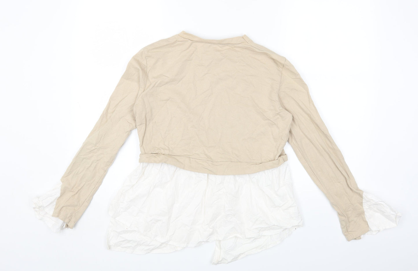 PRETTYLITTLETHING Womens Beige Cotton Basic T-Shirt Size 6 Round Neck