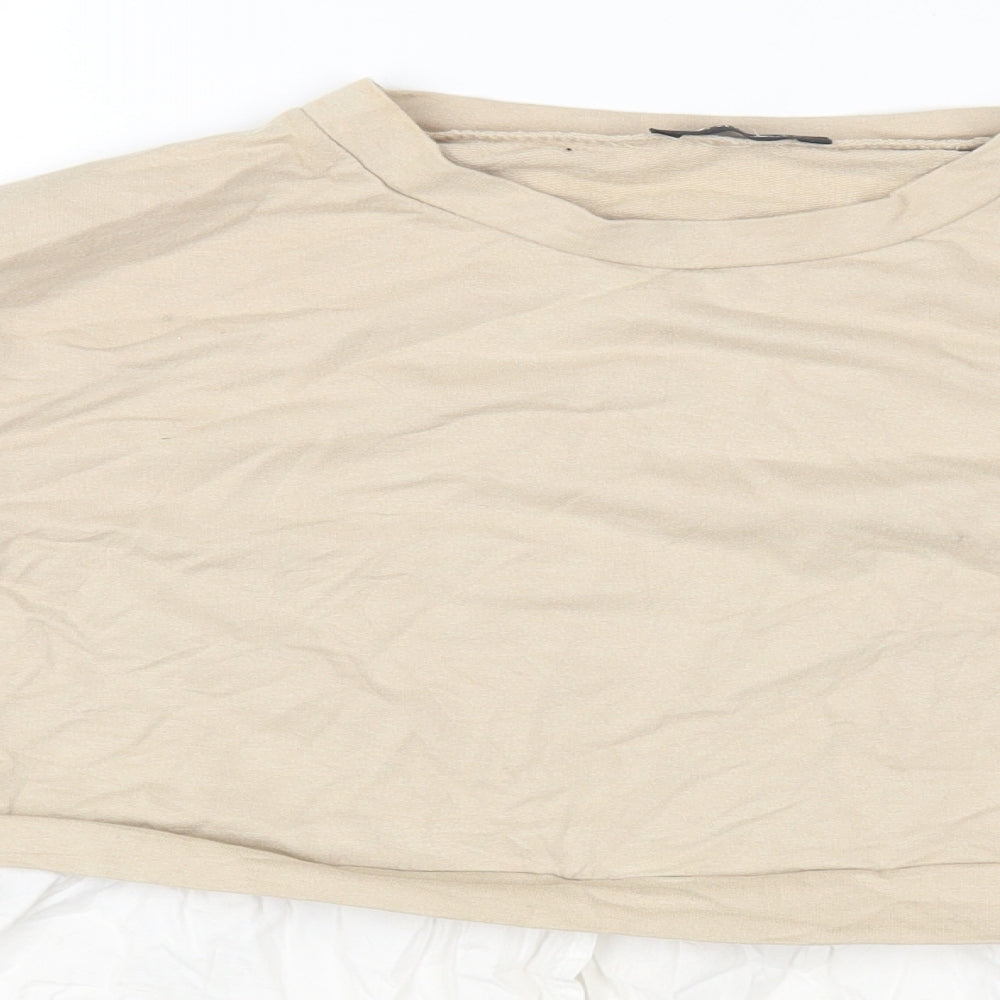 PRETTYLITTLETHING Womens Beige Cotton Basic T-Shirt Size 6 Round Neck
