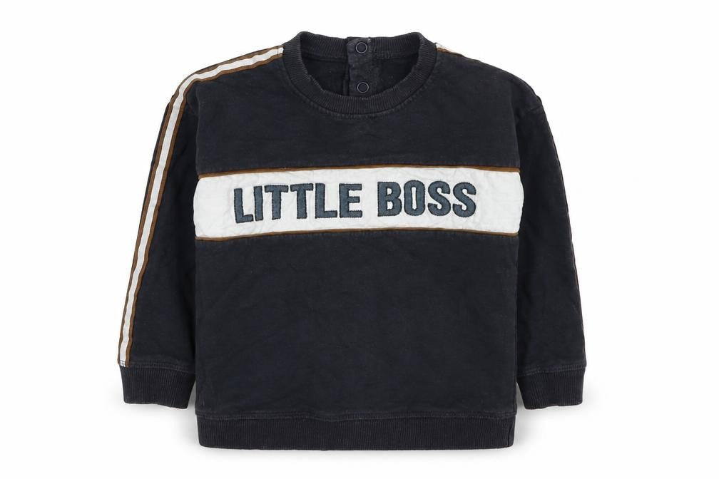 Nutmeg Boys Black Cotton Pullover Sweatshirt Size 10 Years Button - Little Boss