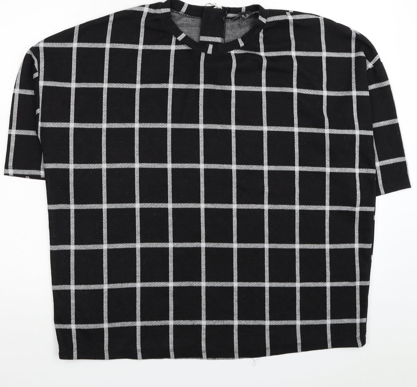 New Look Womens Black Check Polyester Jersey Blouse Size 10 Round Neck