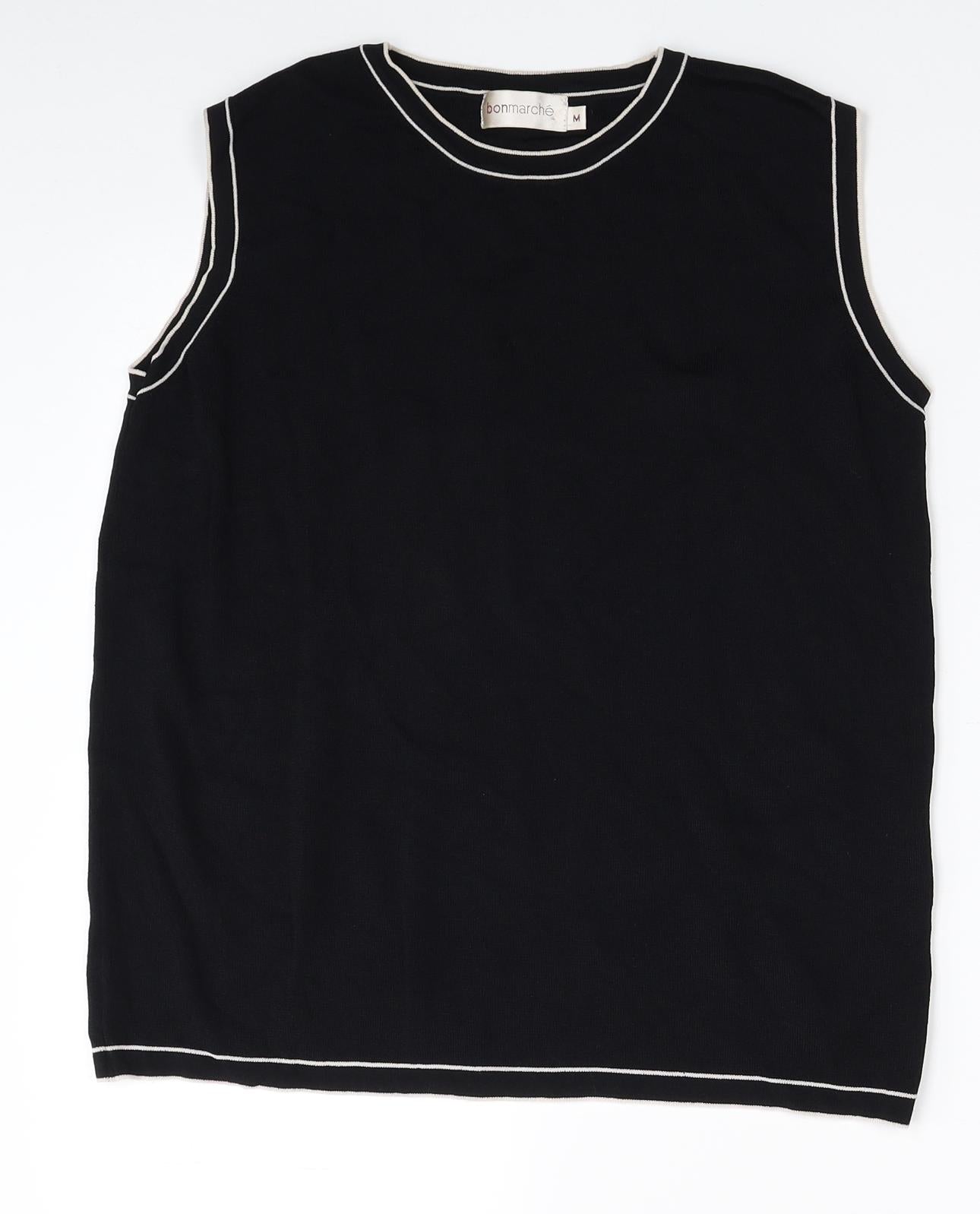 Bonmarché Womens Black Viscose Basic Tank Size M Round Neck