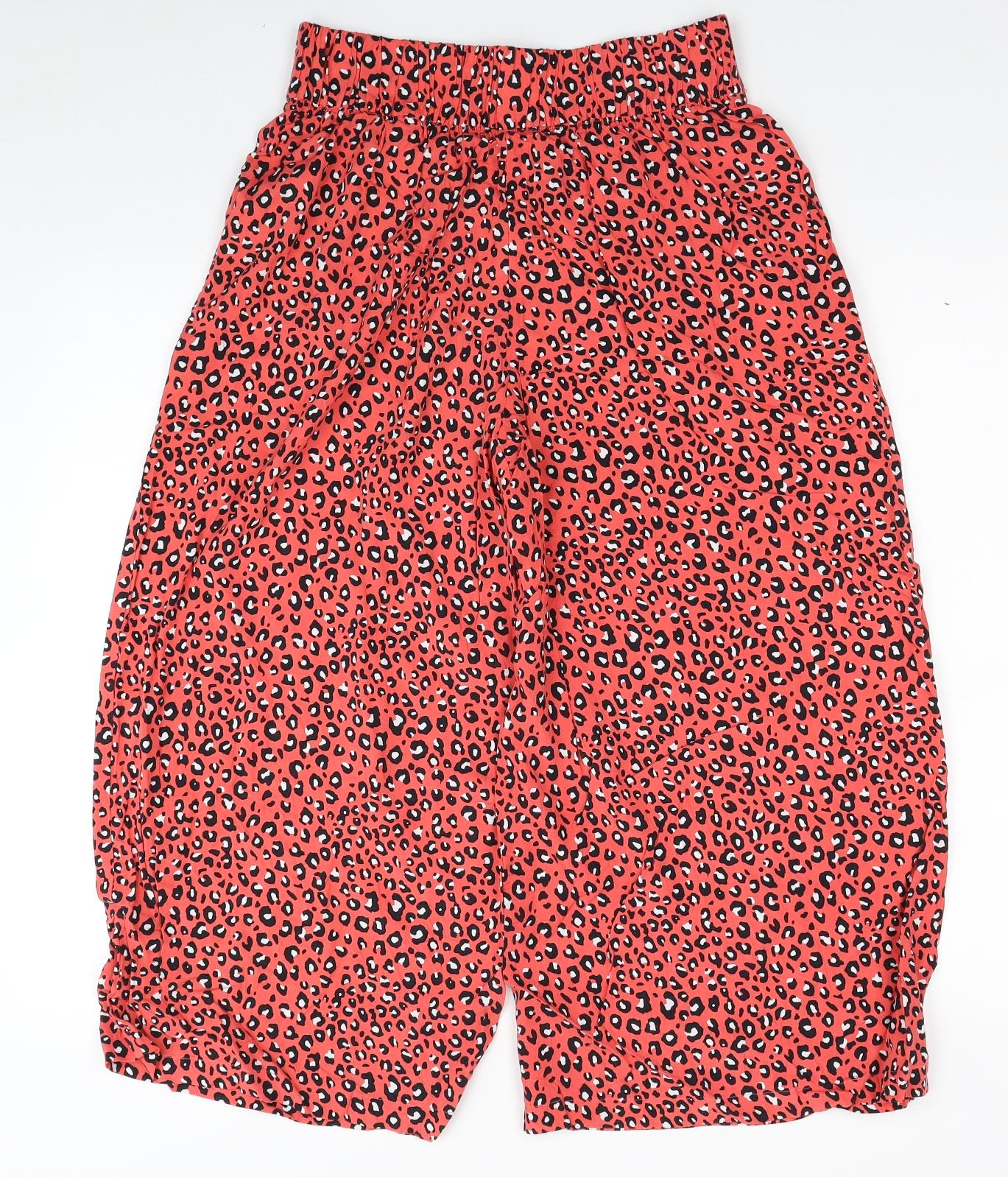 Marks and Spencer Womens Pink Animal Print Viscose Bloomer Trousers Size 8 L20 in Regular Zip - Leopard Print