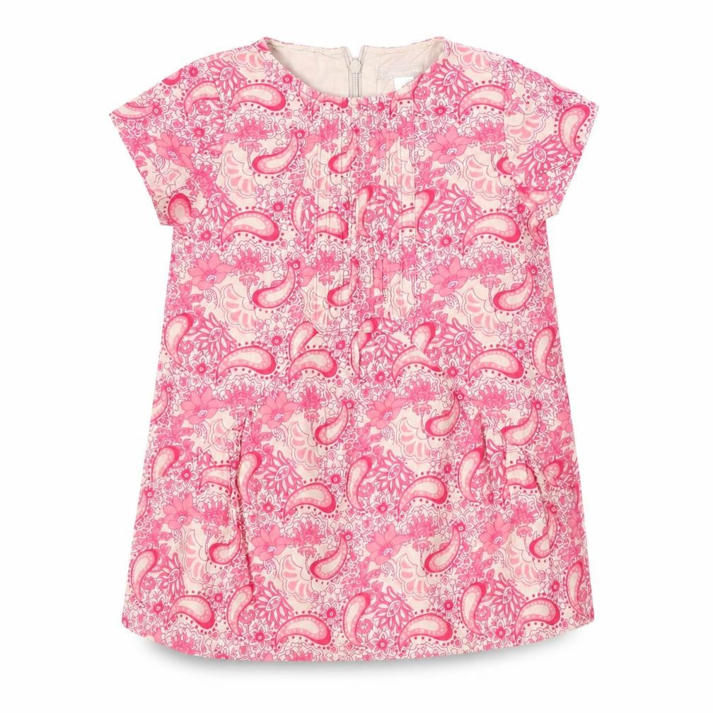 Vertbaudet Girls Pink Paisley 100% Cotton Shift Size 3 Years Round Neck Zip