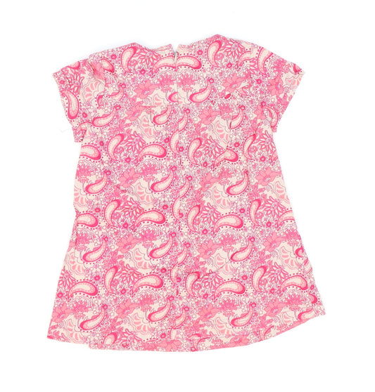 Vertbaudet Girls Pink Paisley 100% Cotton Shift Size 3 Years Round Neck Zip
