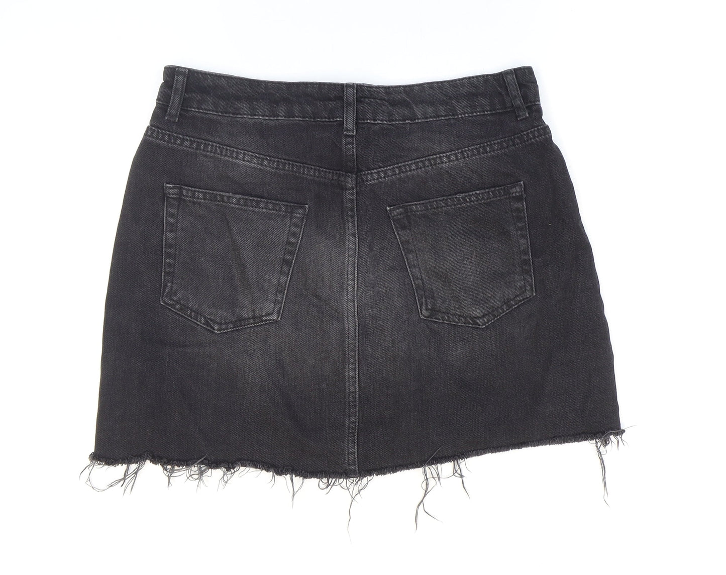 Topshop Womens Black Cotton Mini Skirt Size 10 Zip - Distressed Look