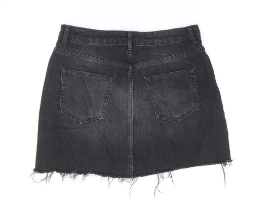 Topshop Womens Black Cotton Mini Skirt Size 10 Zip - Distressed Look