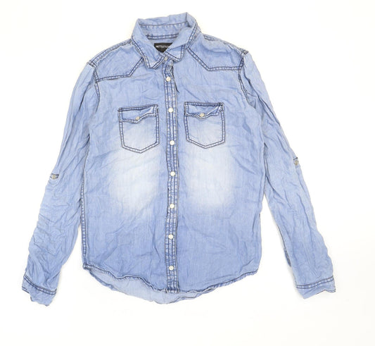 PRETTYLITTLETHING Womens Blue Cotton Basic Button-Up Size 6 Collared
