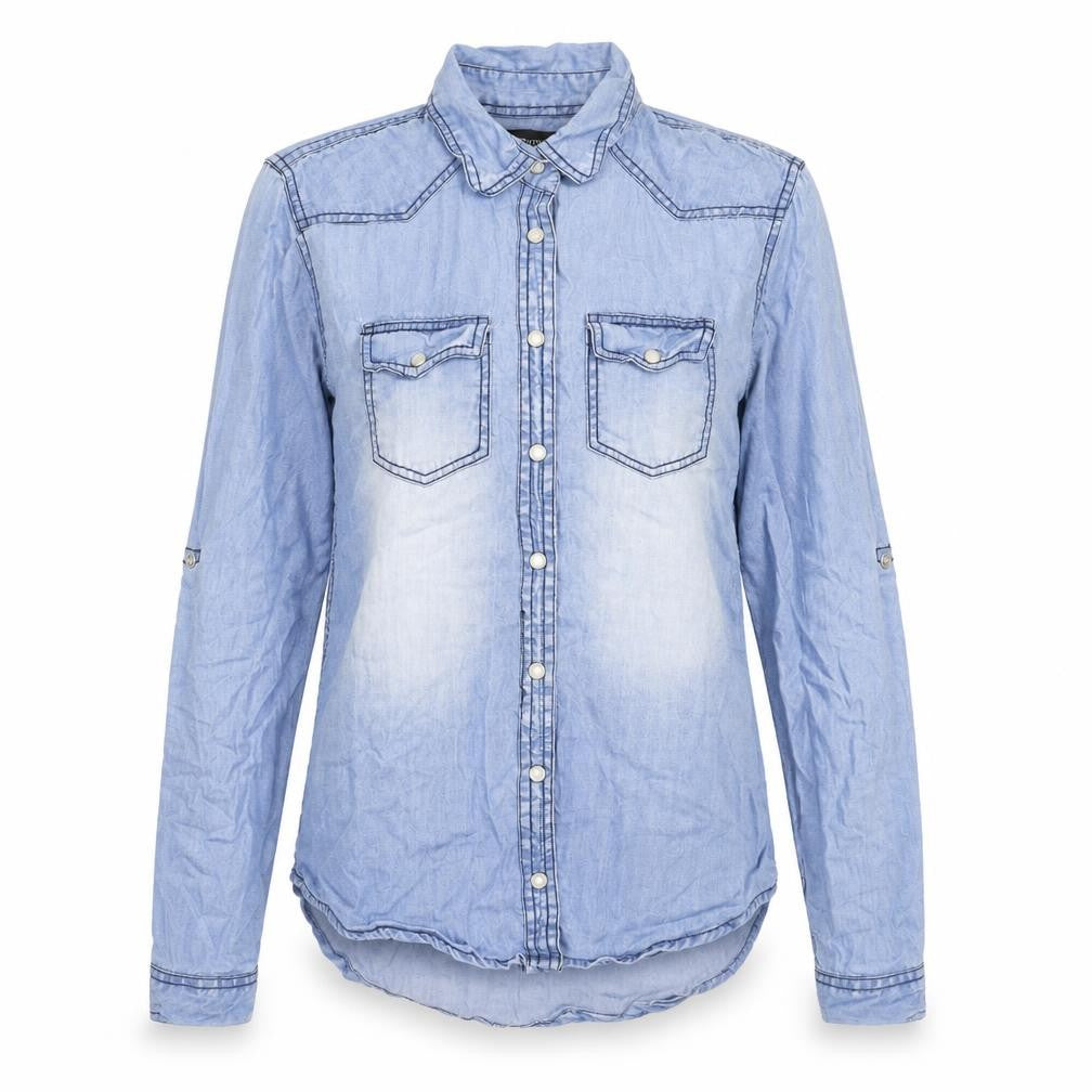 PRETTYLITTLETHING Womens Blue Cotton Basic Button-Up Size 6 Collared