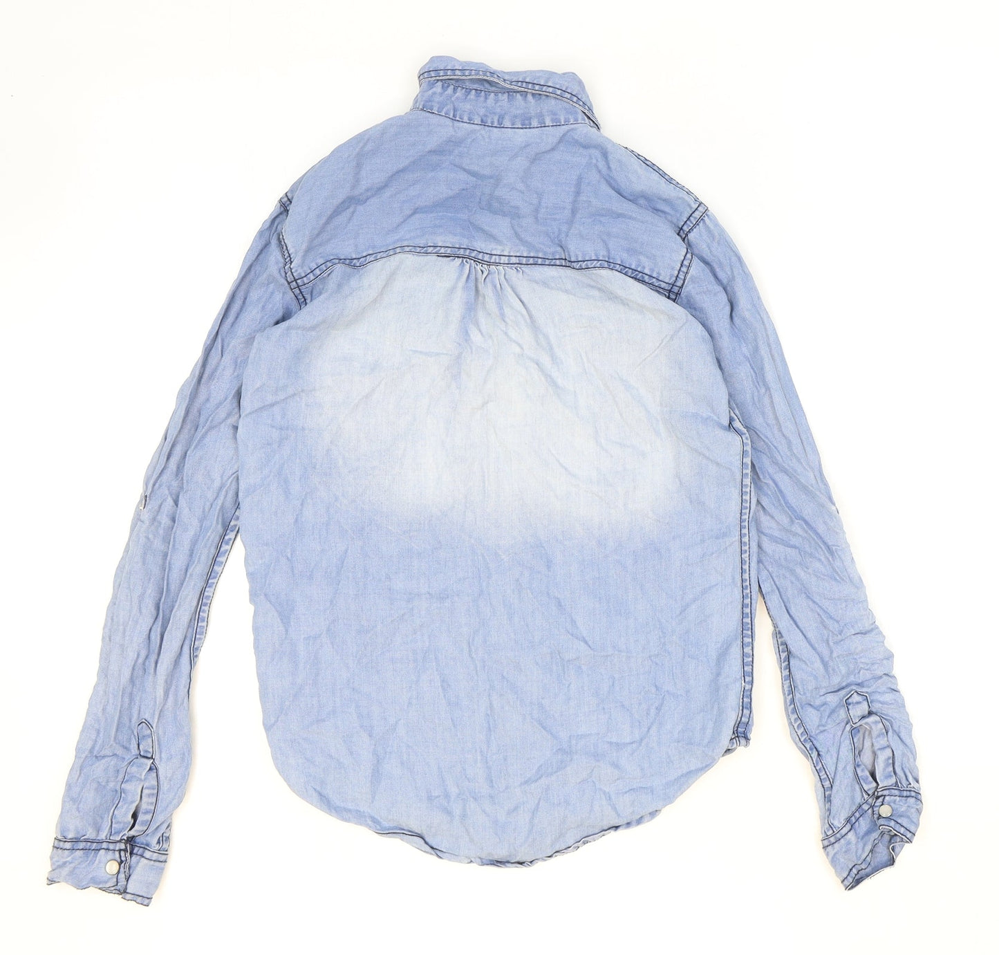 PRETTYLITTLETHING Womens Blue Cotton Basic Button-Up Size 6 Collared