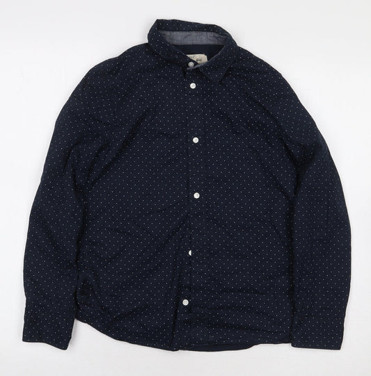Label of Graded Goods Boys Blue Polka Dot 100% Cotton Basic Button-Up Size 11-12 Years Collared Button