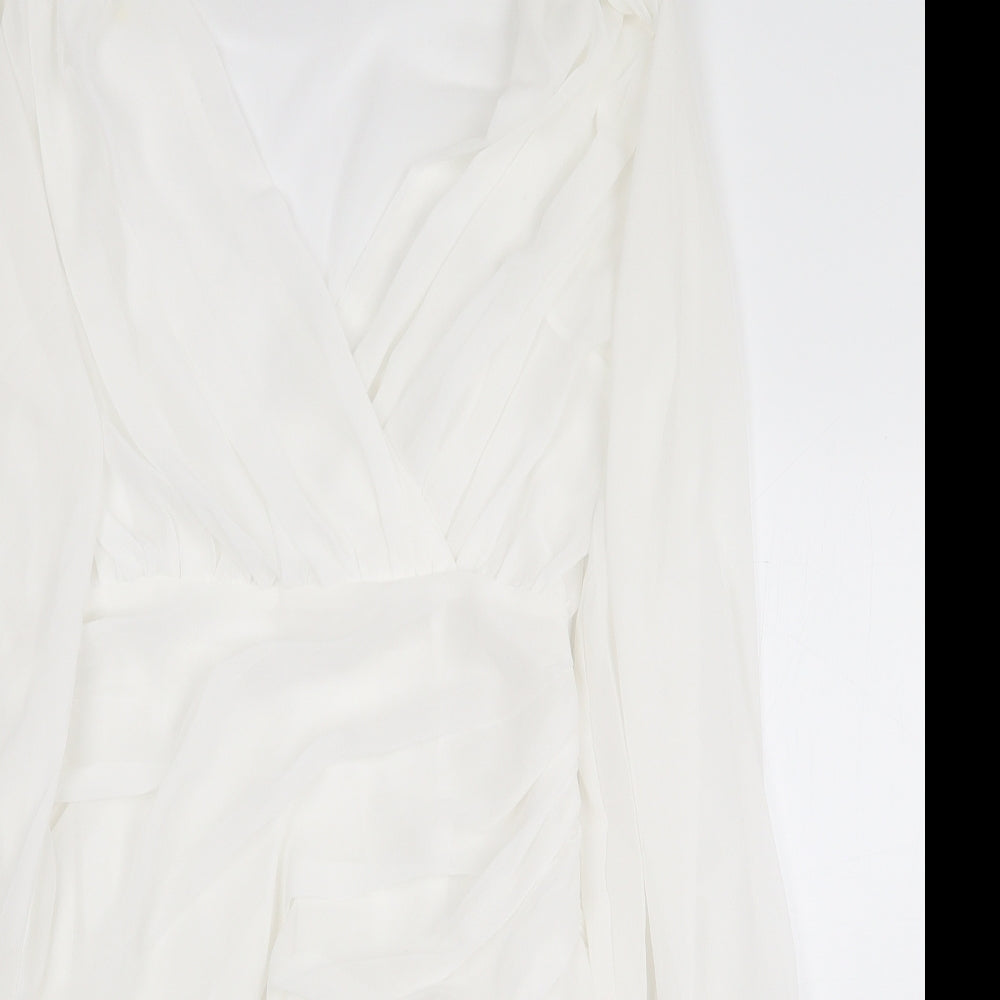 Misspap Womens White Polyacrylate Fibre Mini Size 8 V-Neck Zip