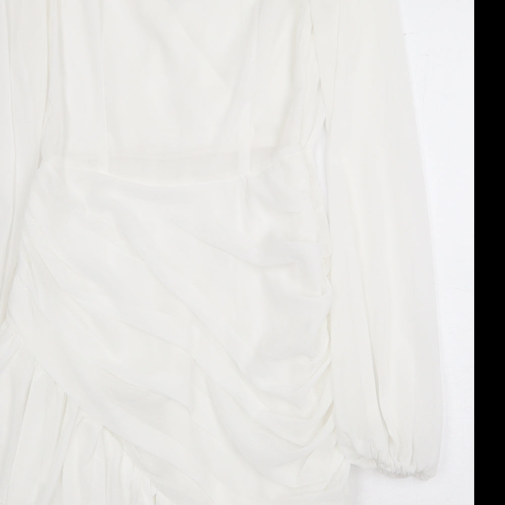 Misspap Womens White Polyacrylate Fibre Mini Size 8 V-Neck Zip