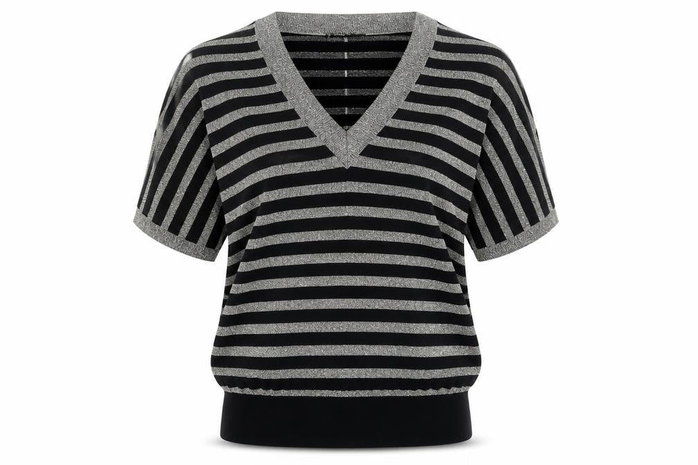 House of Fraser Womens Gold V-Neck Striped Viscose Pullover Jumper Size M