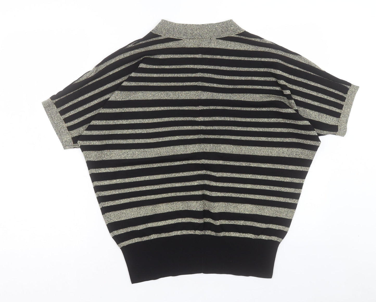 House of Fraser Womens Gold V-Neck Striped Viscose Pullover Jumper Size M