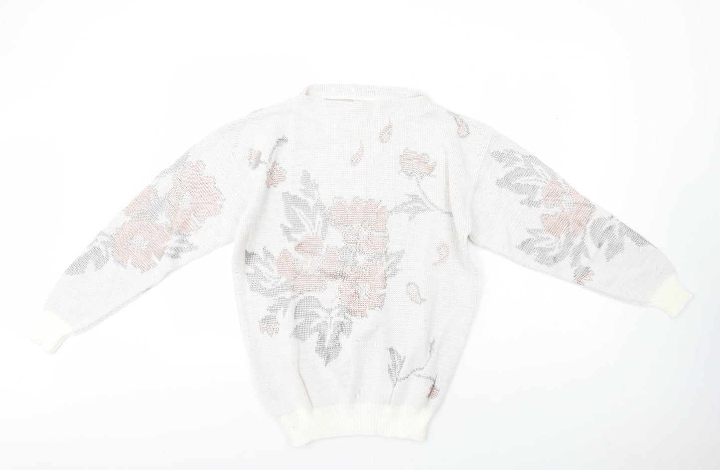 Preworn Womens White Mock Neck Floral Acrylic Pullover Jumper Size 10