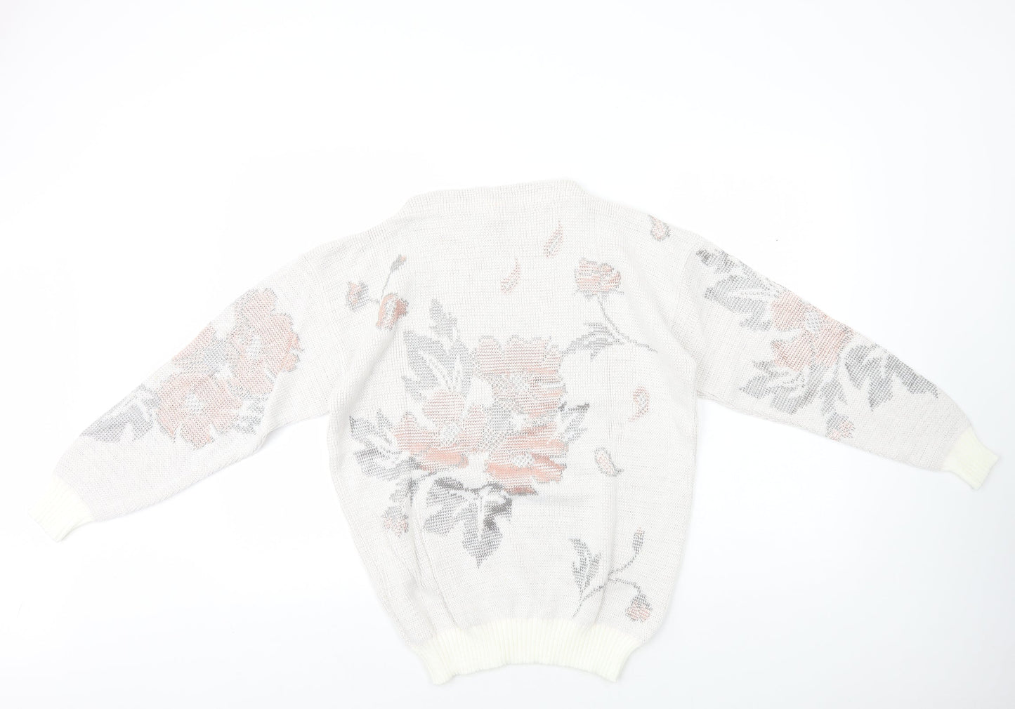 Preworn Womens White Mock Neck Floral Acrylic Pullover Jumper Size 10