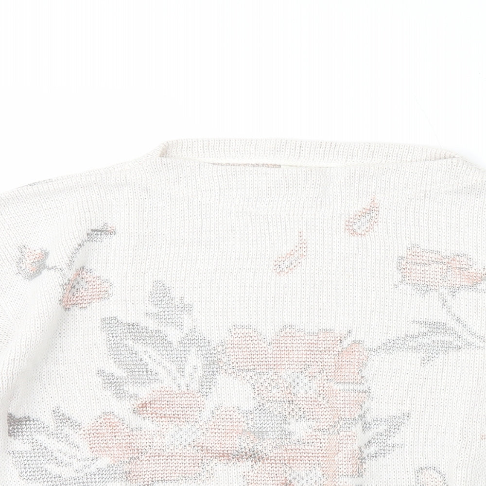 Preworn Womens White Mock Neck Floral Acrylic Pullover Jumper Size 10