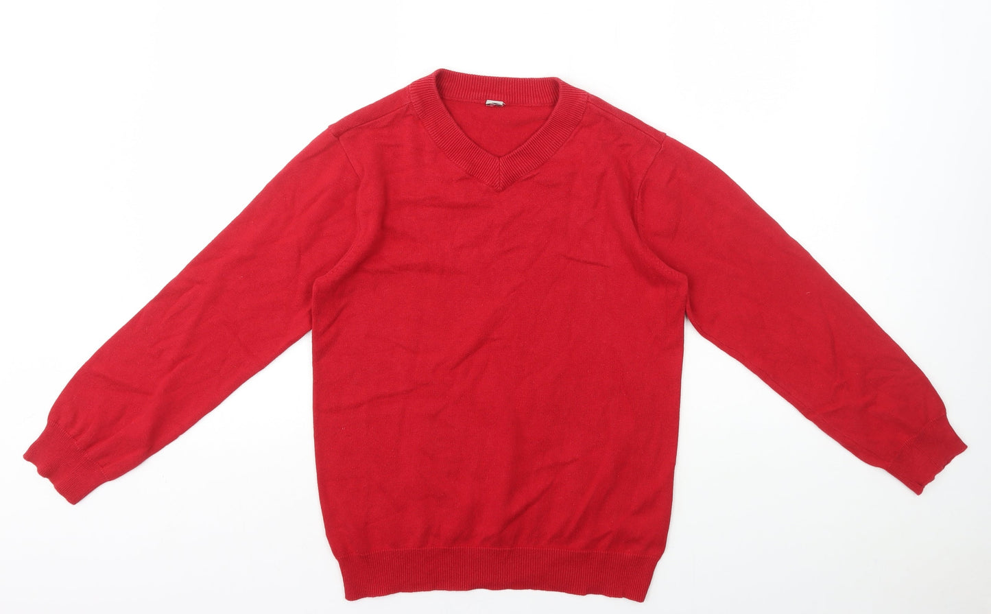 TU Girls Red V-Neck 100% Cotton Pullover Jumper Size 12 Years Pullover