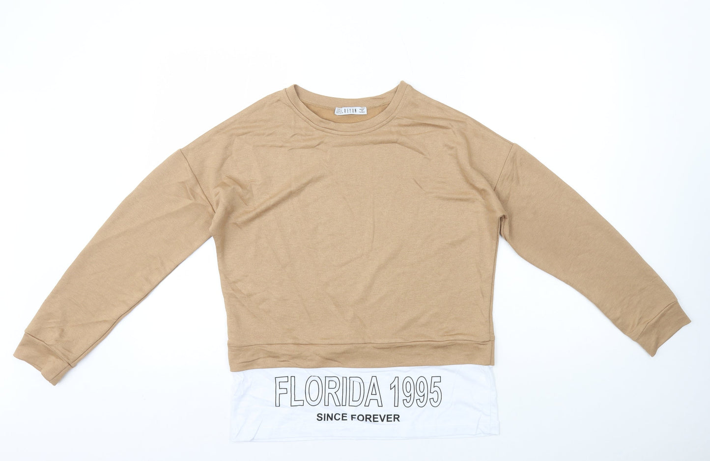 Reyon Womens Beige Polyester Basic T-Shirt Size S Round Neck - Florida