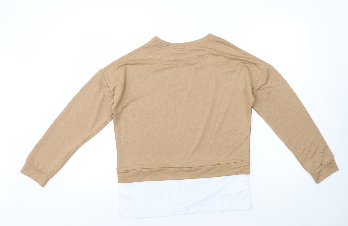 Reyon Womens Beige Polyester Basic T-Shirt Size S Round Neck - Florida