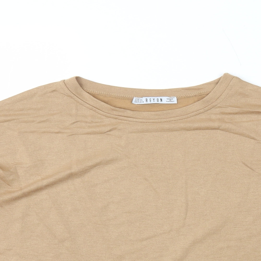 Reyon Womens Beige Polyester Basic T-Shirt Size S Round Neck - Florida