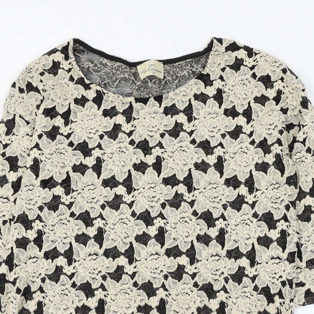 NEXT Womens Beige Round Neck Floral Cotton Pullover Jumper Size 12