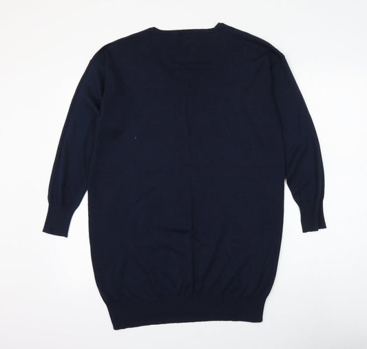Mango Mens Blue V-Neck Polyester Pullover Jumper Size L