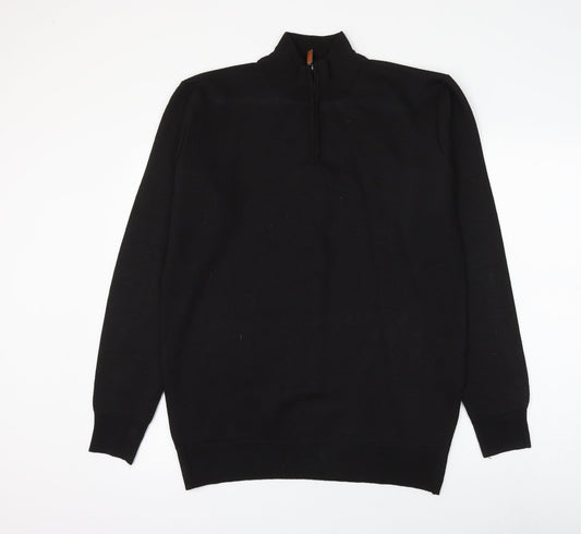 D Project Mens Black Mock Neck Polyester Pullover Jumper Size L