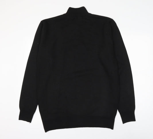 D Project Mens Black Mock Neck Polyester Pullover Jumper Size L