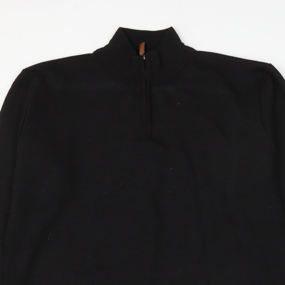 D Project Mens Black Mock Neck Polyester Pullover Jumper Size L
