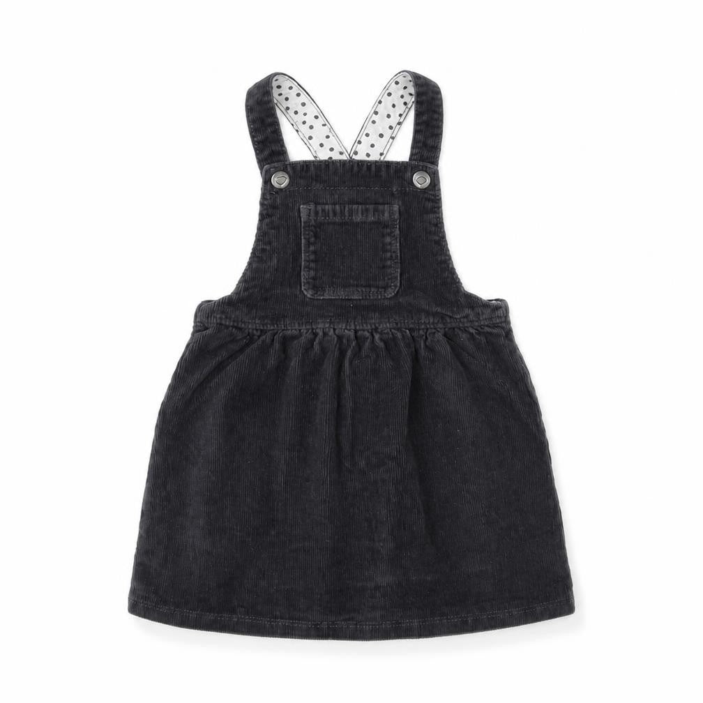 George Girls Grey Cotton Pinafore/Dungaree Dress Size 18-24 Months Square Neck Button