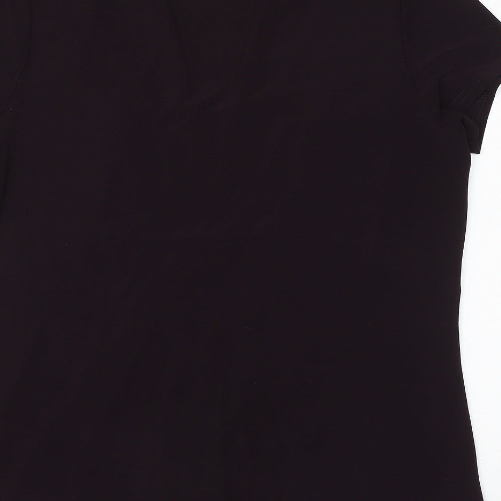 BASSINI Womens Purple Polyester Basic Blouse Size 16 V-Neck